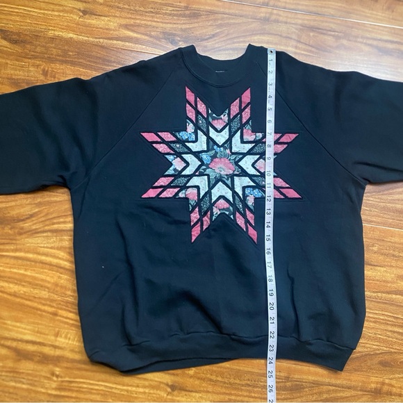 Vintage Women's Jerzees Black Quilted Star Crew Sweatshirt Size XL Cottagecore - Picture 15 of 16